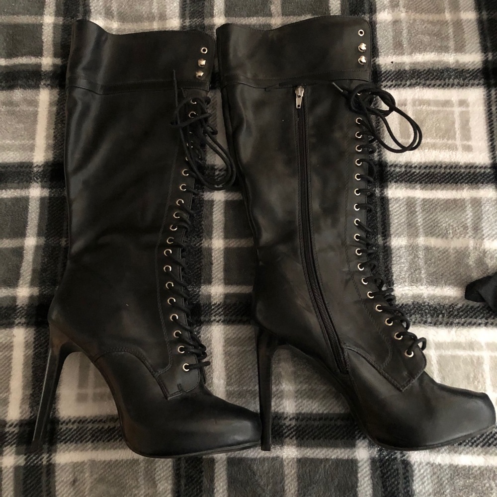 Faux Leather Knee High Boots
